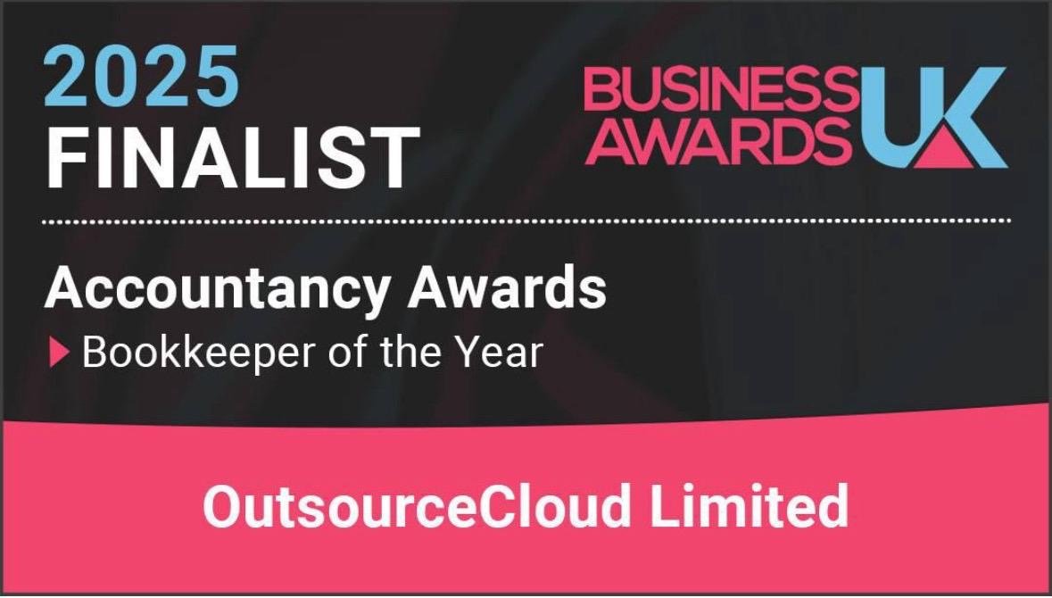 2025 Bookkeeper of the Year finalist recognition for OutsourceCloud Limited